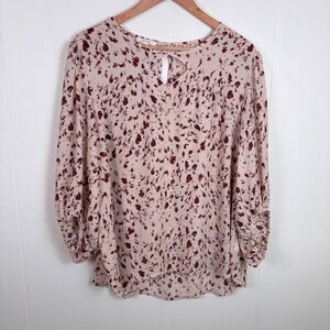 Maurice's‎ Beige Brown Animal Print Blouse Top Keyhole Neckline XXL